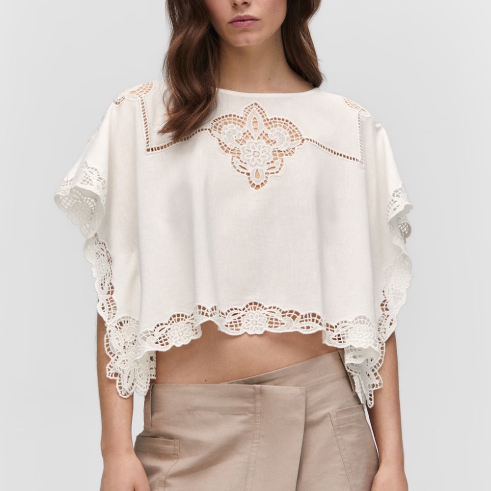 never worn Mango Embroidered Openwork Blouse – Size Large / US 8